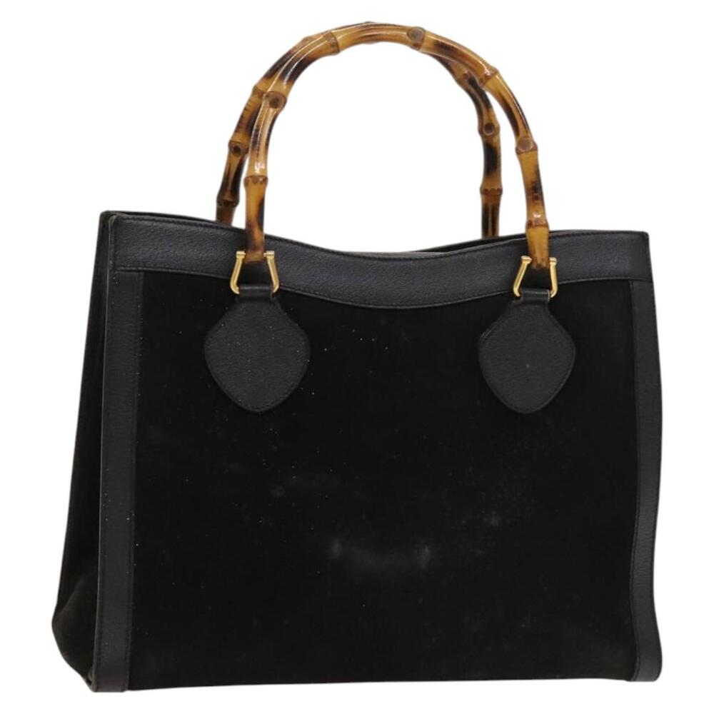 GUCCI Bamboo Hand Bag Suede Black Gold